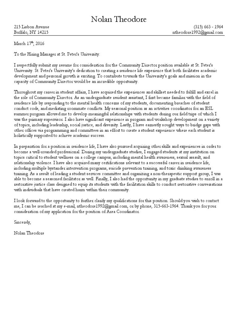 theodore cover letter 2016 stpeters Restorative Justice Mental