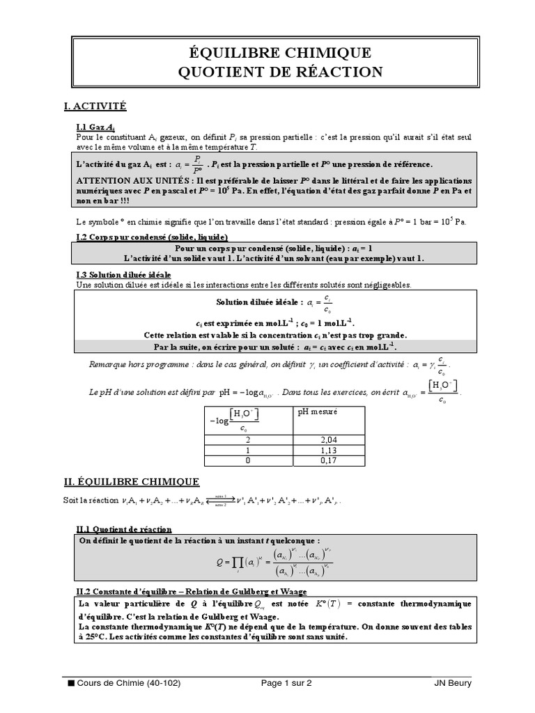 Équilibre Chimique et Constante K | PDF | Les branches de ...