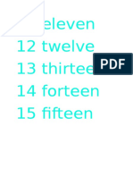 11 Eleven 12 Twelve 13 Thirteen 14 Forteen 15 Fifteen