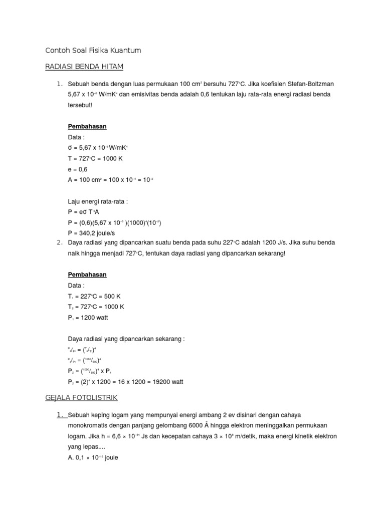 Contoh Soal Fisika Kuantum Dan Pembahasannya - Berbagi Contoh Soal