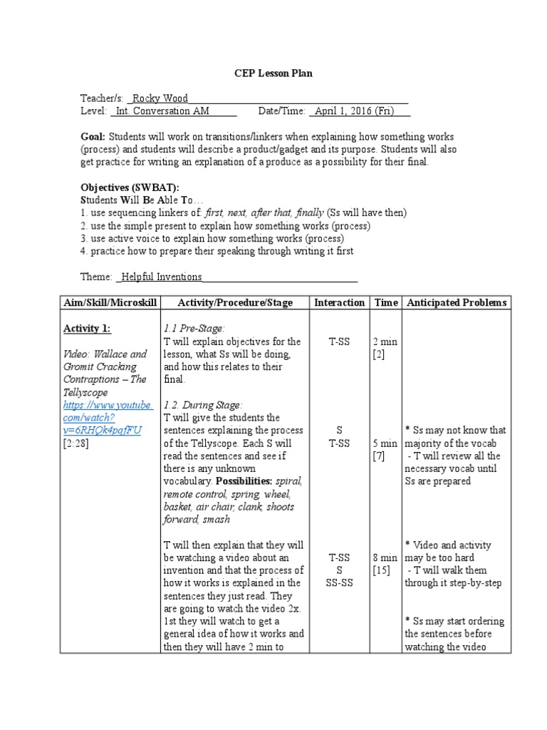 CEP Lesson Plan: 1.1 Pre-Stage | PDF | Cognition | Psychological Concepts