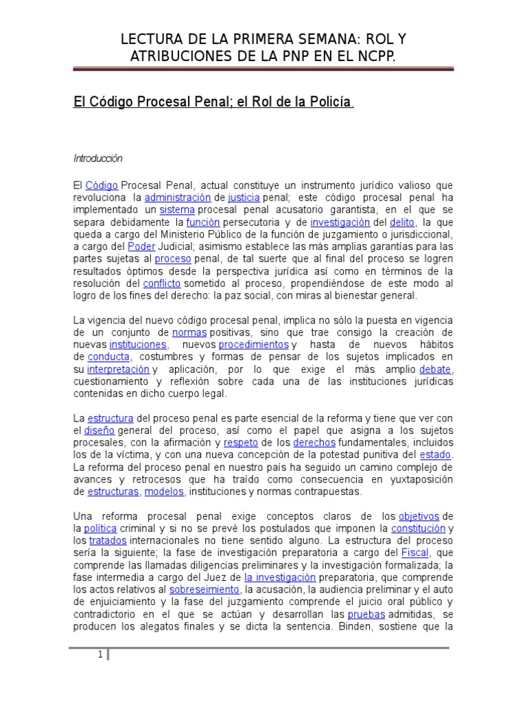 Rol de la PNP en el NCPP: Análisis y Atribuciones | PDF | Policía ...