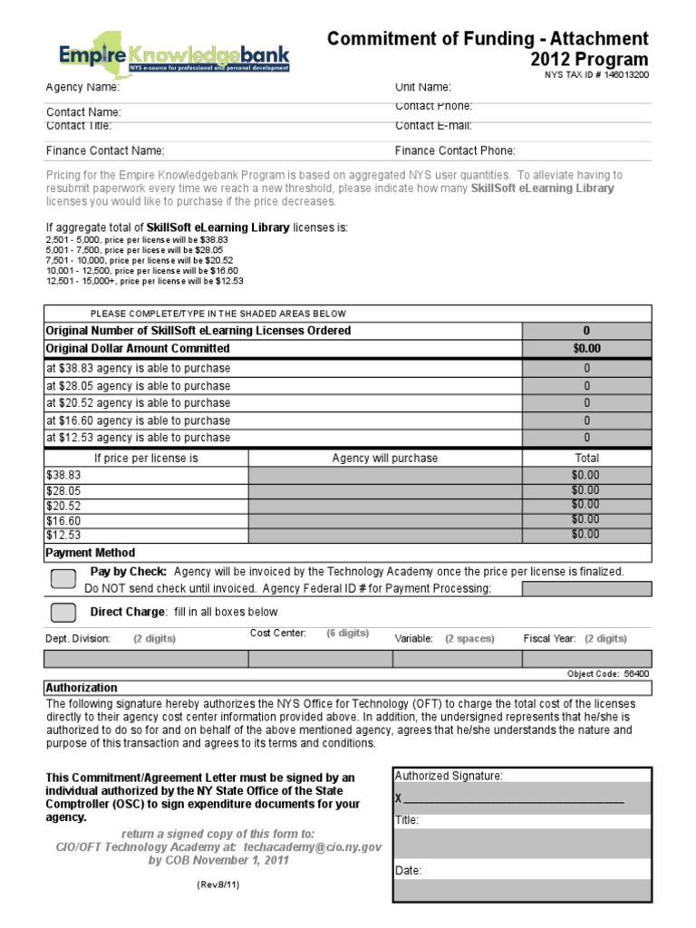 SkillSoft eLearning License Agreement Form | PDF