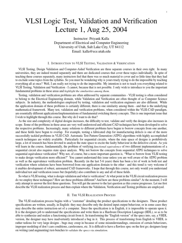 VLSI Logic Test, Validation and Verification Lecture 1, Aug 25, 2004 ...