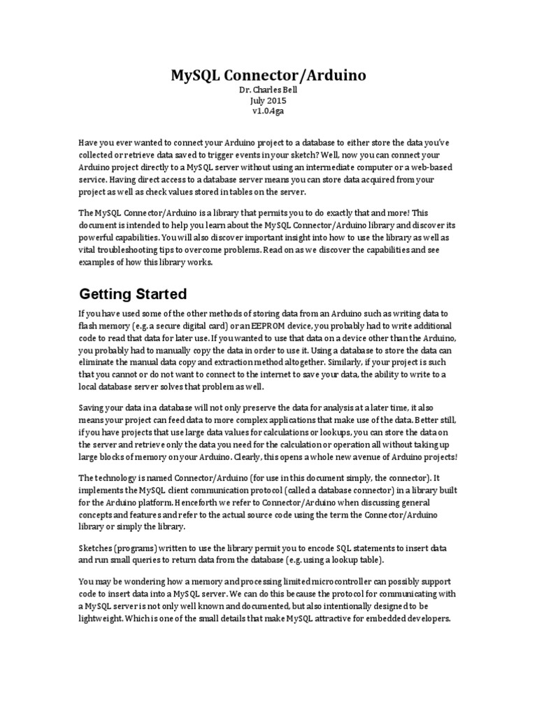 MySQL Connector Arduino Reference Manual-1.0.4ga | PDF | Databases ...