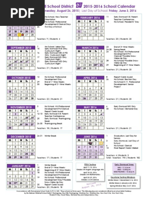 15 16 School Calendar Version Pdf Learning Observances