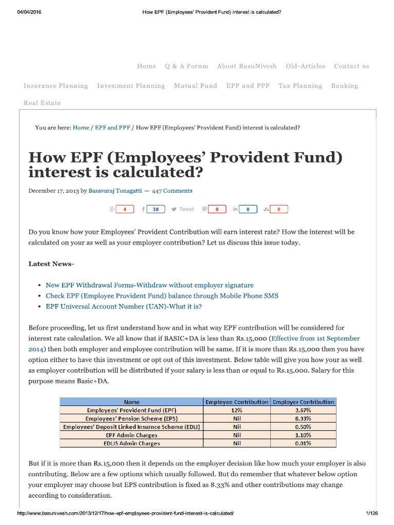 How EPF (Employees' Provident Fund) Interest Is Calculated | PDF