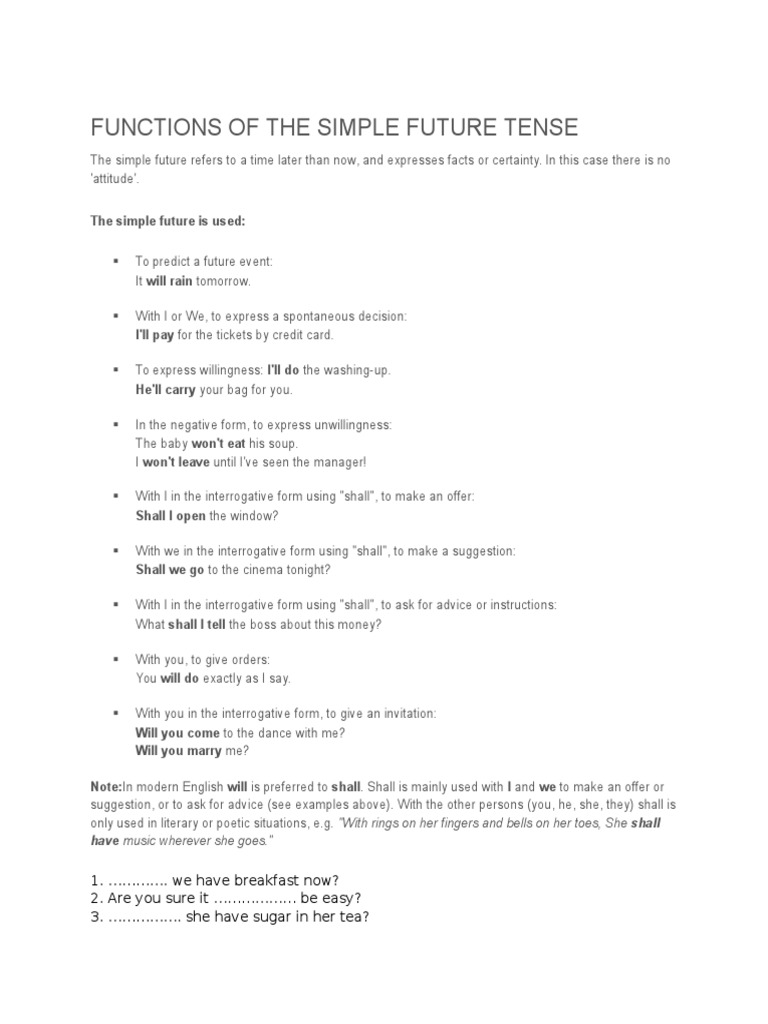 Functions of Simple Future Tense | PDF