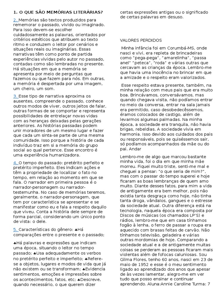 Memórias Literárias: Reflexões Pessoais | PDF | Narração | Tempo
