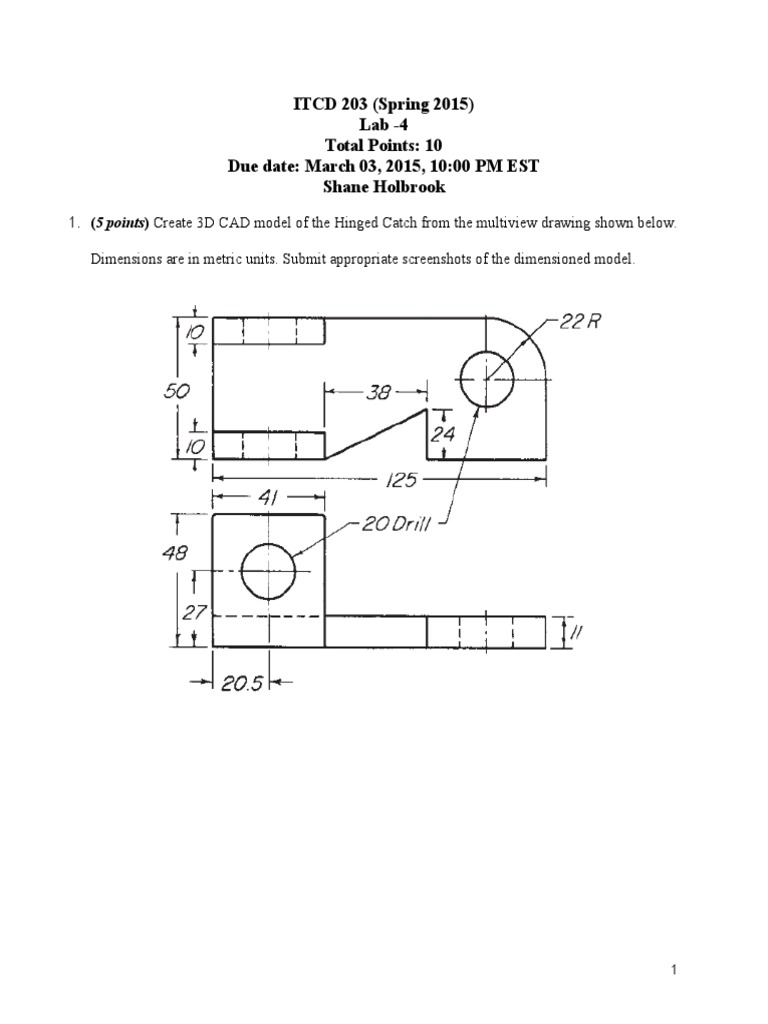 3D CAD Modeling Lab Assignment | PDF