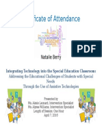 Certificate of Attendance Tech in Special Ed