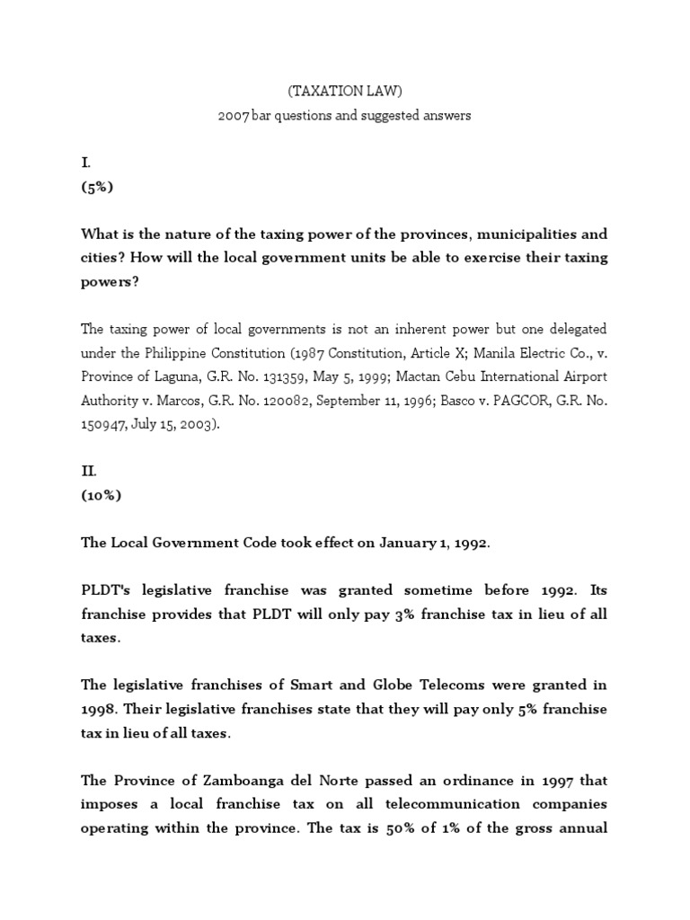 Taxation Law 2007 Bar Question and Answer | Capital Gains ...