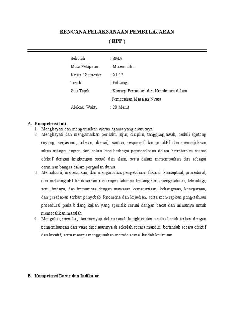 RPP Permutasi Dan Kombinasi PDF
