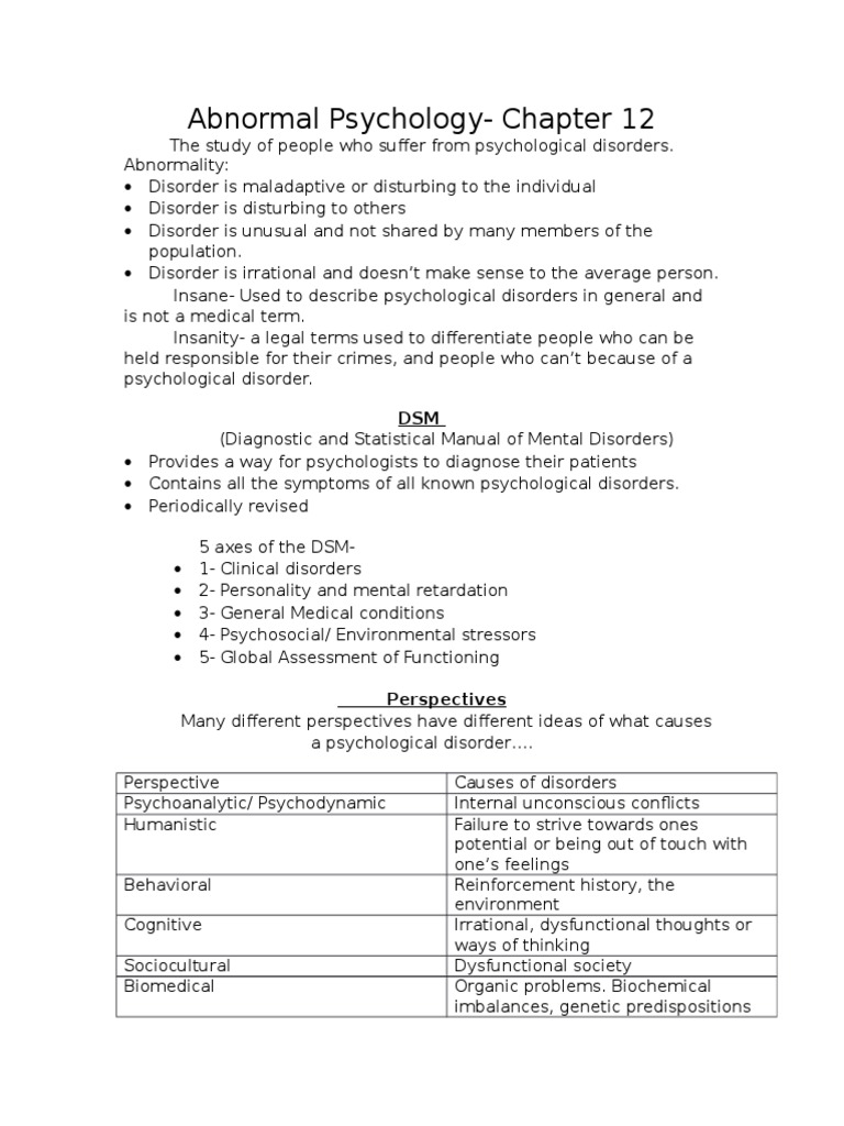 Overview of Abnormal Psychology | PDF | Anxiety Disorder | Psychotherapy