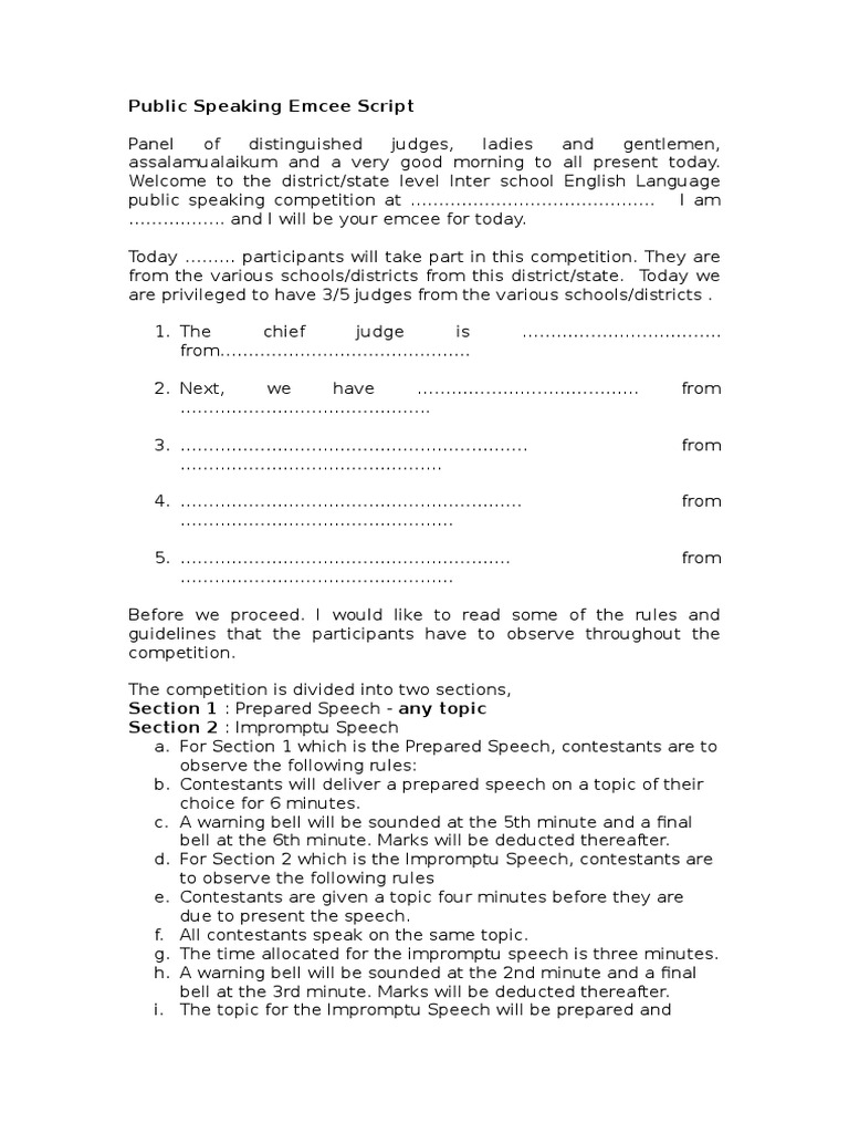 Public Speaking Emcee Script