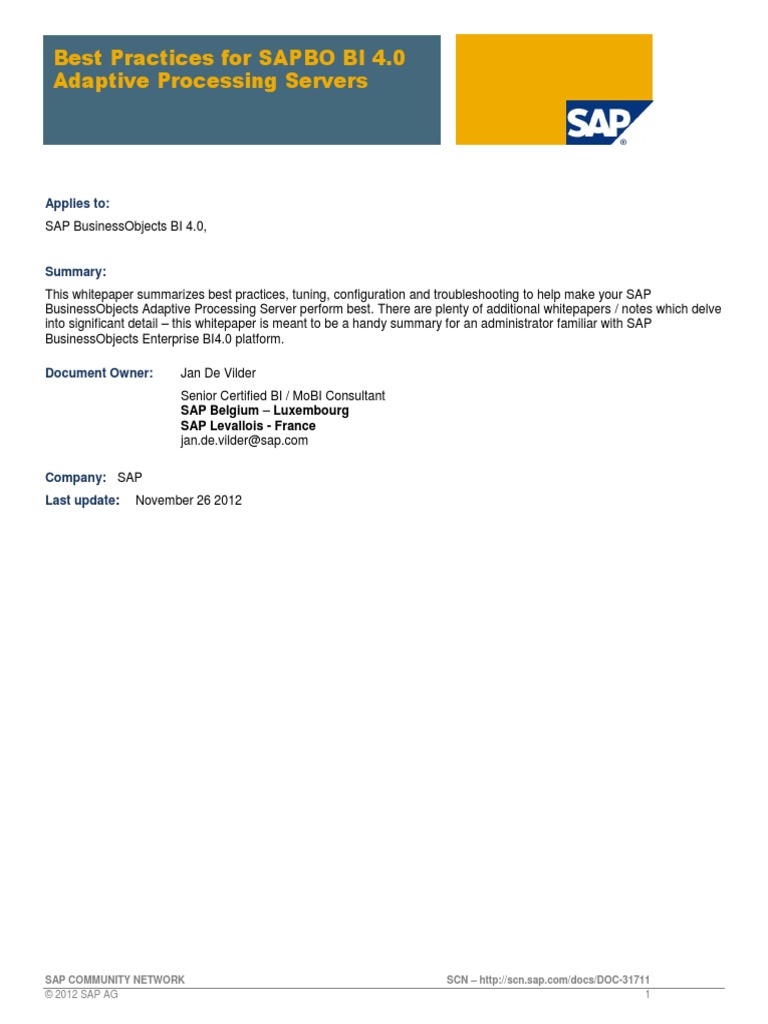 Best Practices For SAPBO BI 4.0 Adaptive Processing Servers | PDF ...