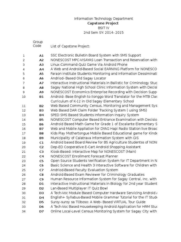 BSIT Capstone Project Examples 2014-2015 | PDF | Android (Operating ...