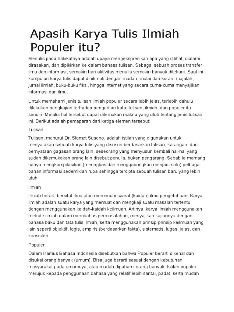 Karya Tulis Ilmiah Populer