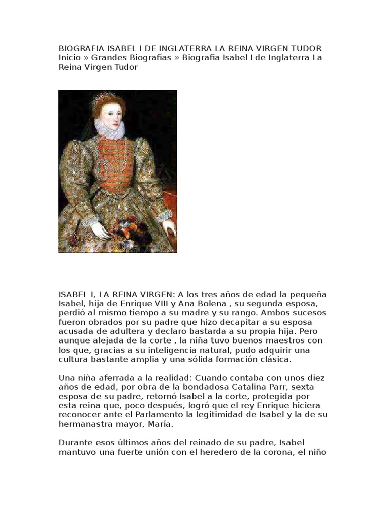 Biografia Isabel I de Inglaterra La Reina Virgen Tudor | PDF | Isabel I de  Inglaterra | Henry viii de inglaterra, image size:768x1024