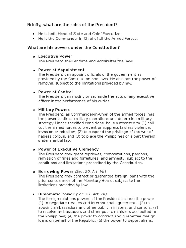 Powers of The President - Brochure Version | PDF | Pardon | Legal Documents