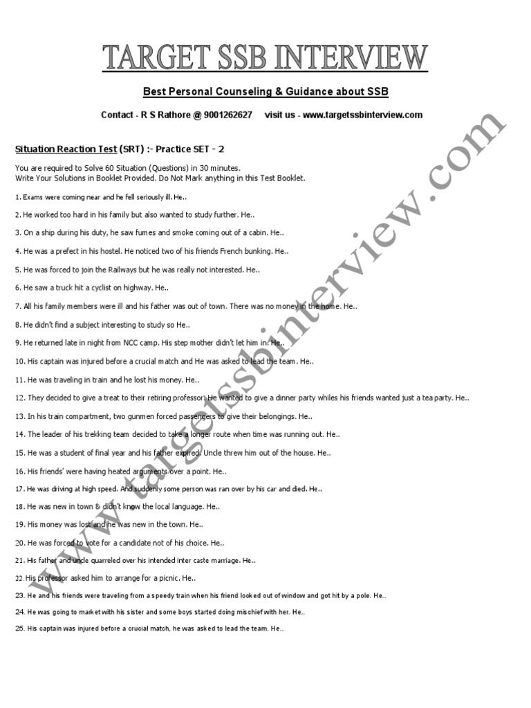SRT Practice Set 2 | PDF | Violence