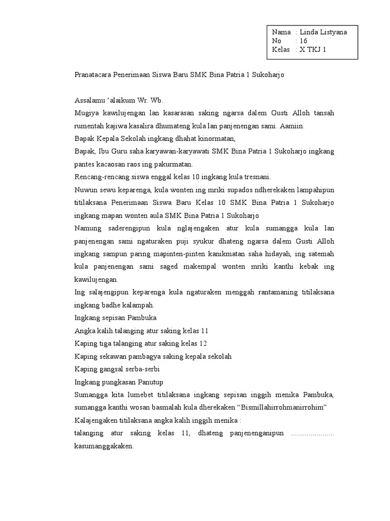 Pranatacara Penerimaan Siswa Baru Smk Tunas Bangsa