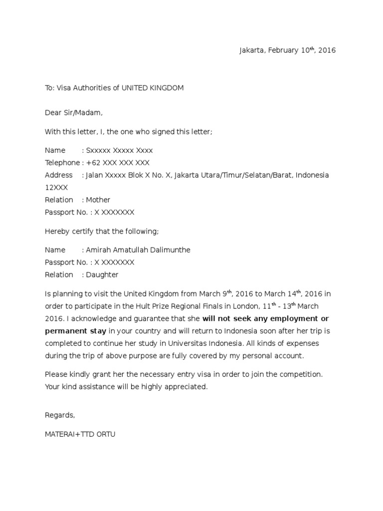 Surat Sponsor Untuk Visa UK  International Law  Diplomacy