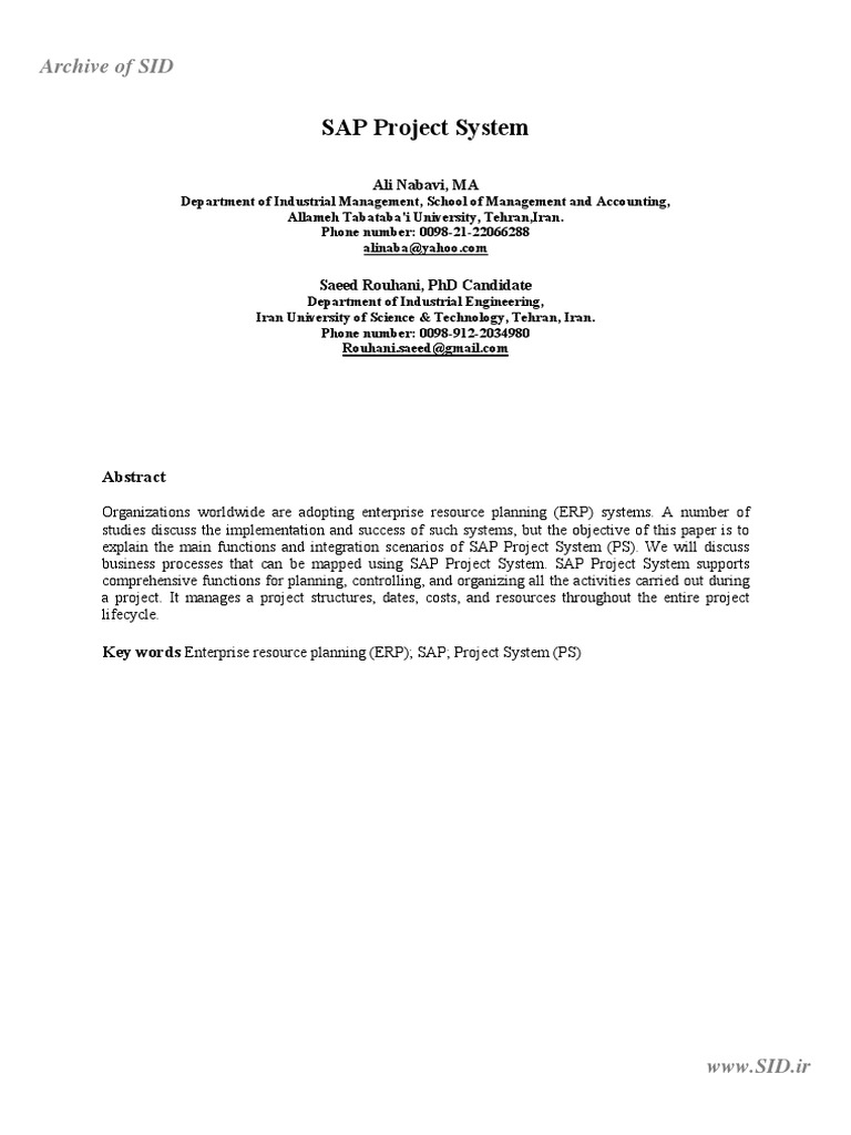 SAP Project System Overview | PDF | Business