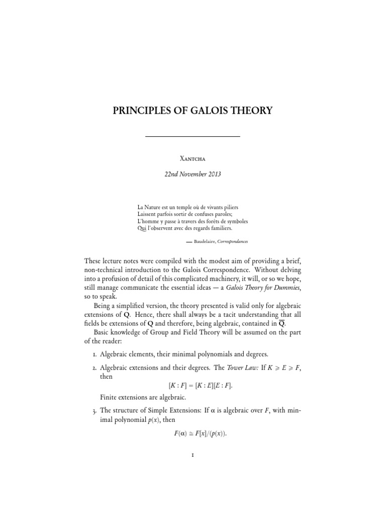 Introduction to Galois Theory PDF Field Mathematics Group Mathematics