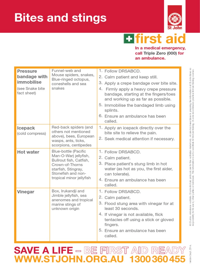 First Aid for Bites and Stings Guide | PDF