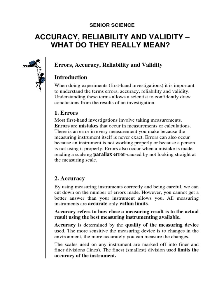 Reliability Validity Accuracy Experiment Accuracy And Precision