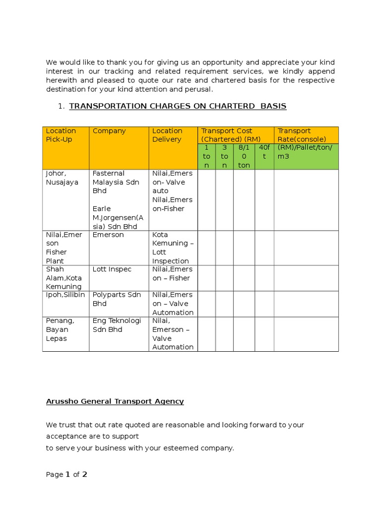 Transport Charges Quotation Details | PDF