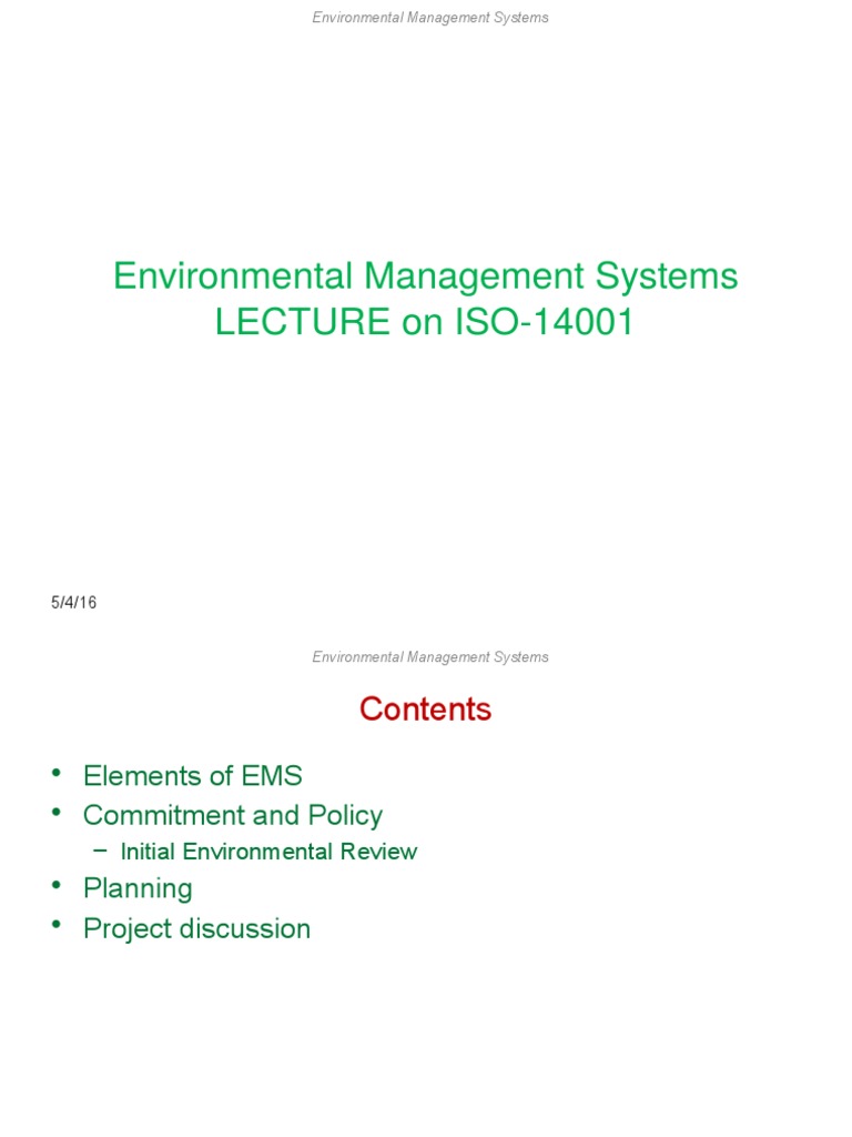 EMS - Lecture 10 - ISO 14001 - 2015 | PDF | Environmental Policy ...