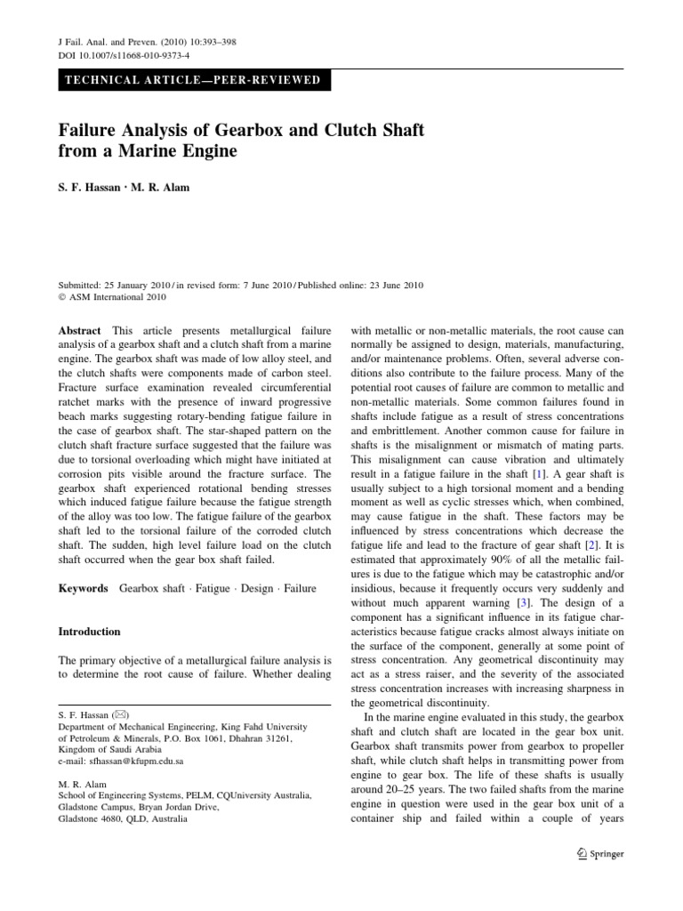 Gearbox and Clutch Shaft Failure Analysis | PDF | Fracture | Strength ...