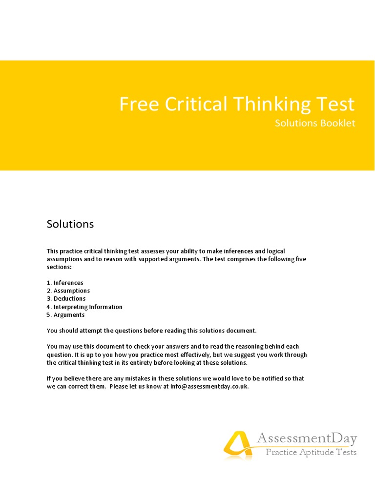 Free Critical Thinking Test Solutions Guide | PDF | Inference | Value ...