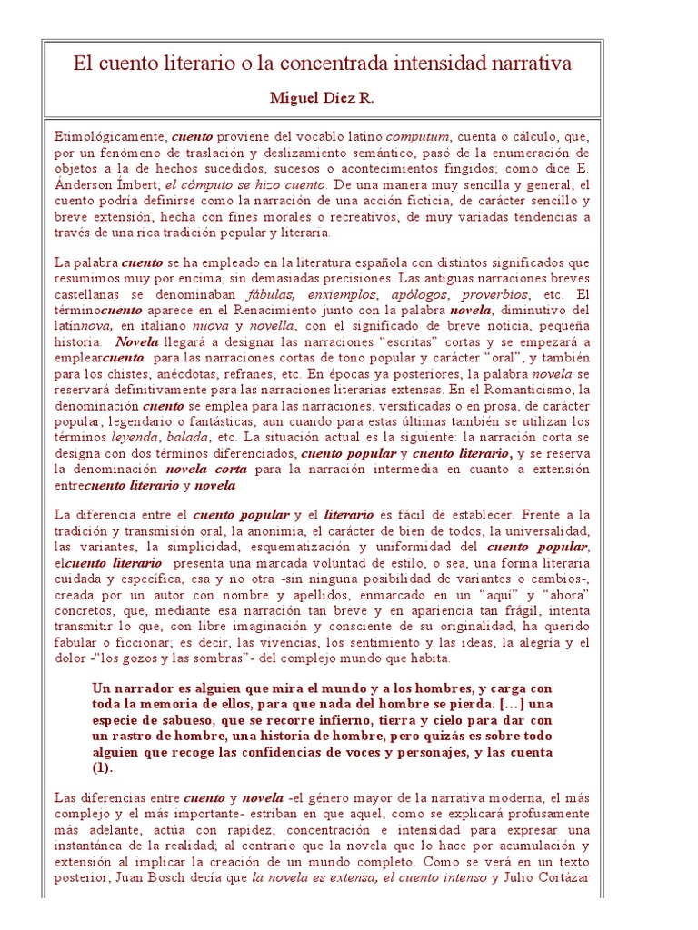 El Cuento Literario o La Concentrada Intensidad Narrativa