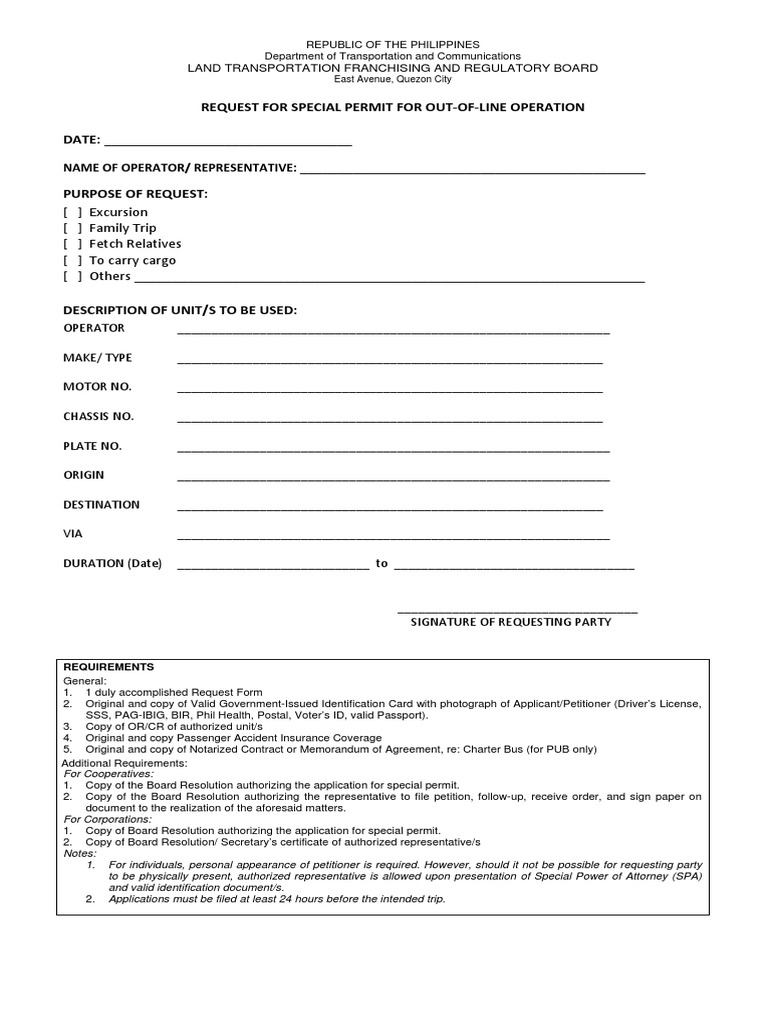 Special Permit Request for Out-of-Line Operation | PDF