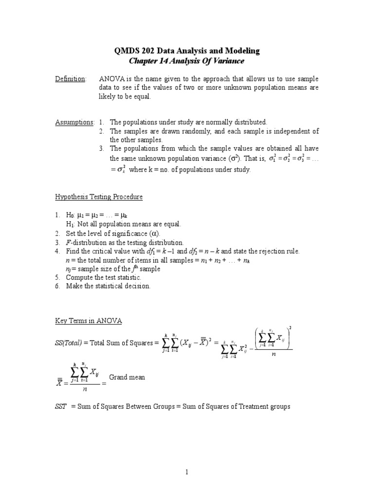 QMDS 202 Data Analysis and Modeling: Chapter 14 Analysis of Variance ...