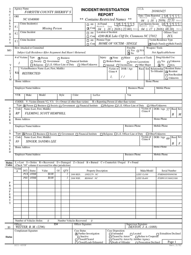 Police Report Legal Action Misconduct