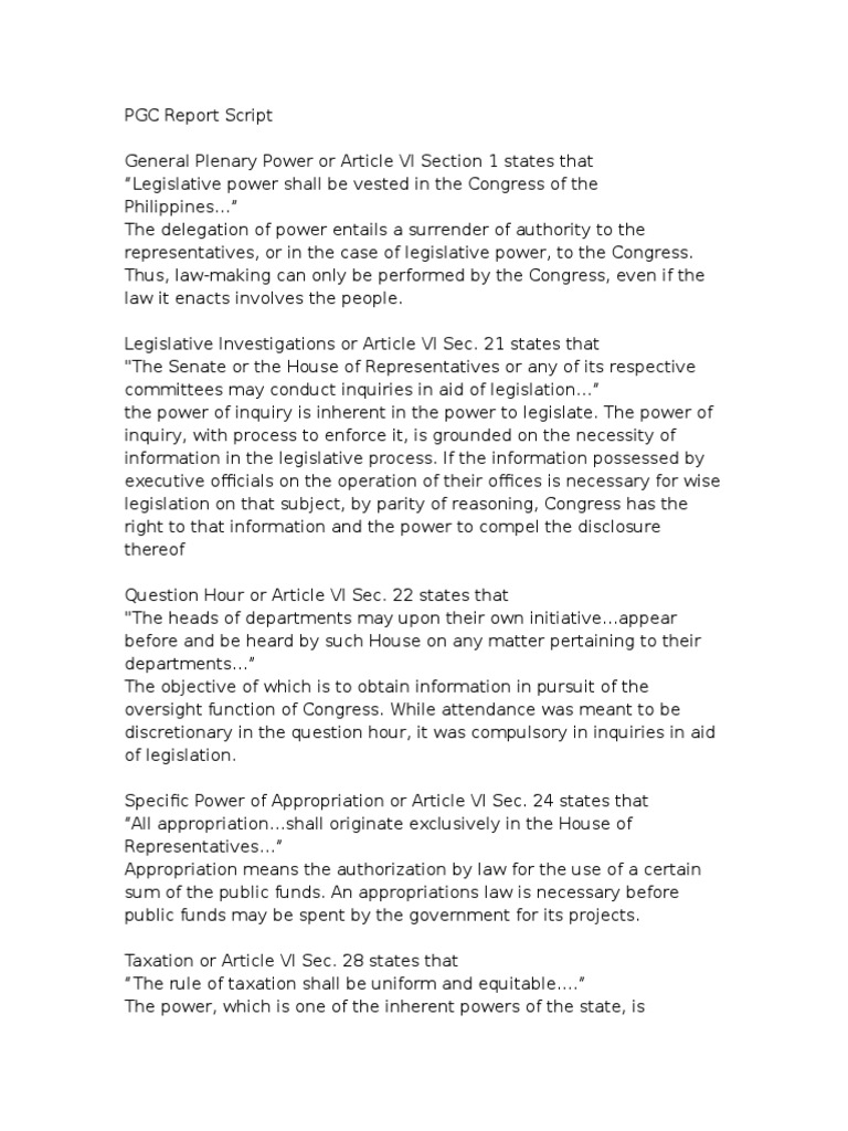 PGC Report Script United States Congress United States Government
