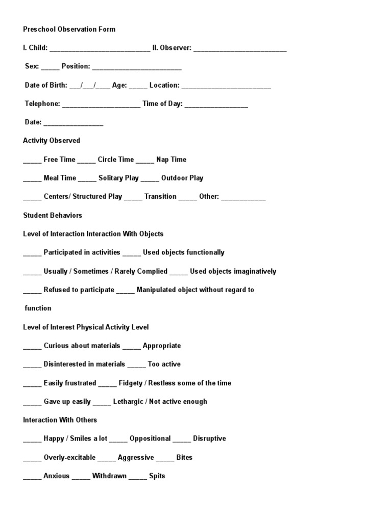 Running Record Observation Guide | PDF | Nonverbal Communication ...
