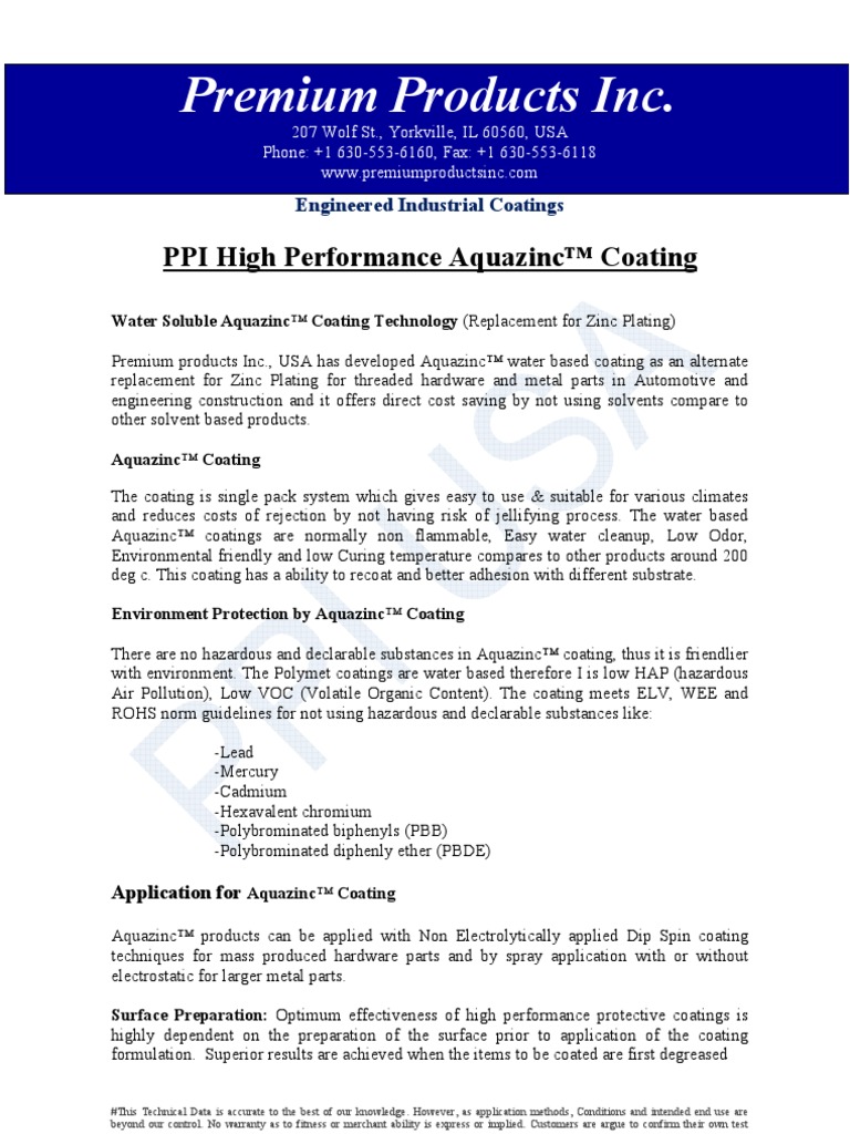 Aquazinc Water Based Zinc Flake Coating by Dip Spin Process PDF