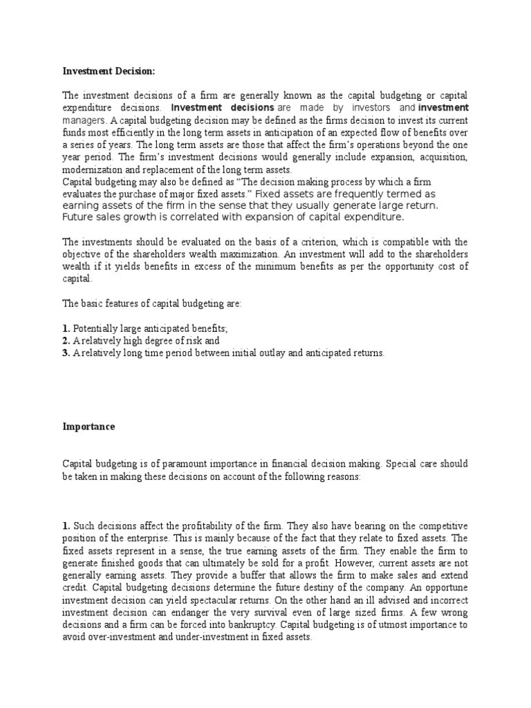 Capital Budgeting and Investment Decisions | PDF | Capital Budgeting ...