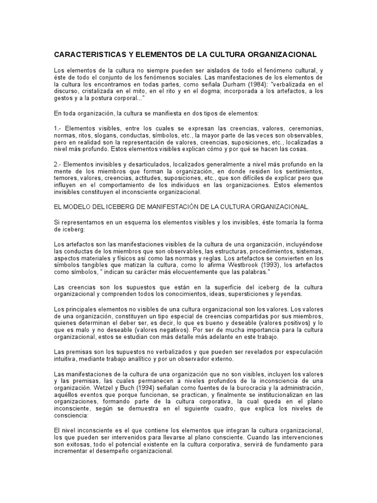Caracteristicas y Elementos de La Cultura Organizacional | PDF ...