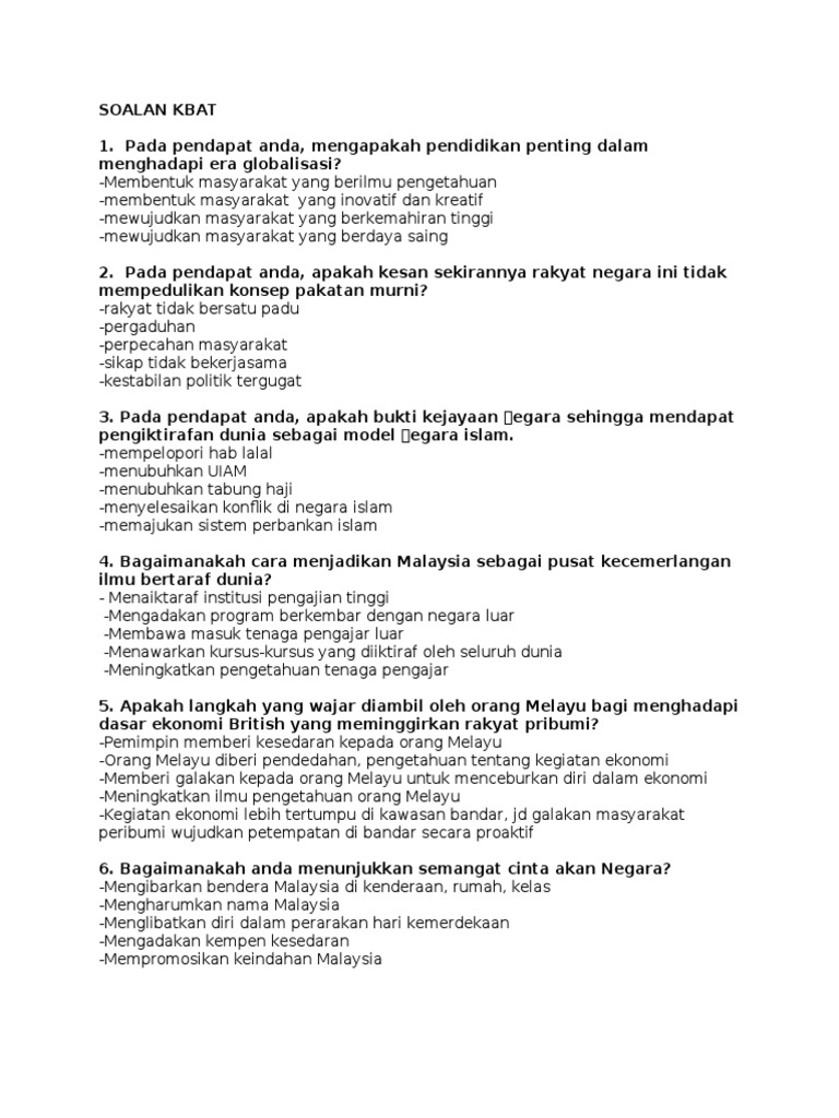 Soalan Kbat Pdf