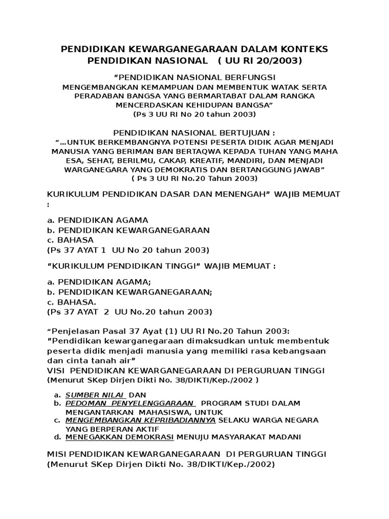 Pendidikan Kewarganegaraan Dalam Konteks Pendidikan Nasional Pdf