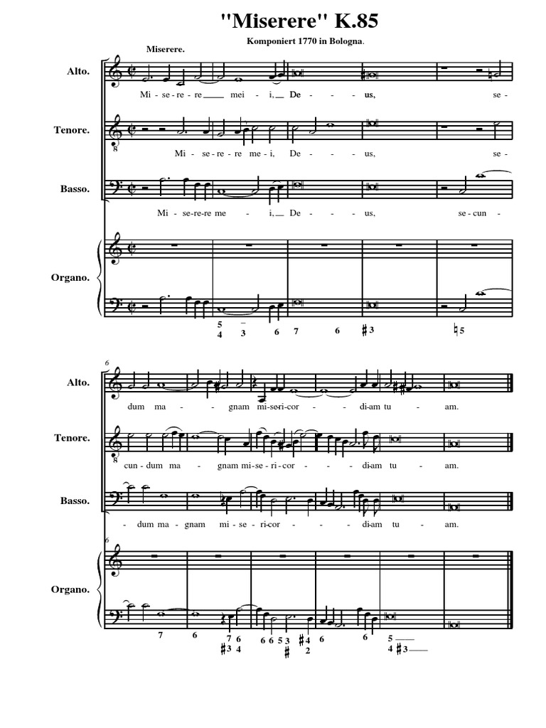 Mozart "Miserere" K85 Choral Music Vocal Music