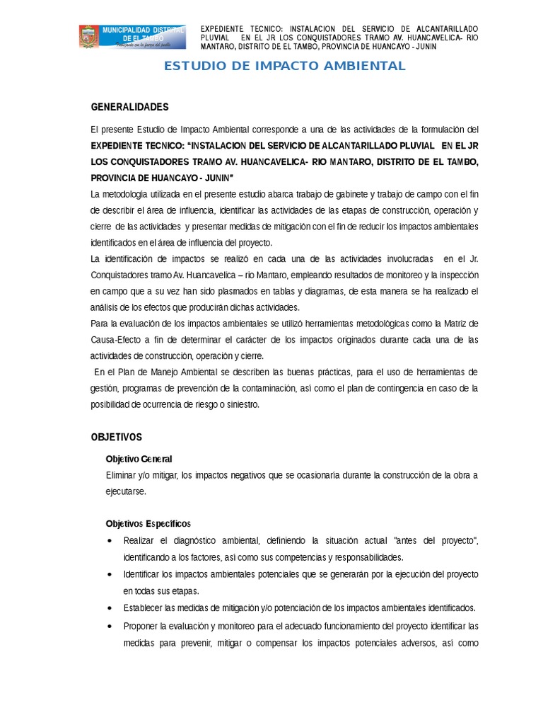 Estudio de Impacto Ambiental - Drenaje | PDF | Suelo | Evaluación de ...