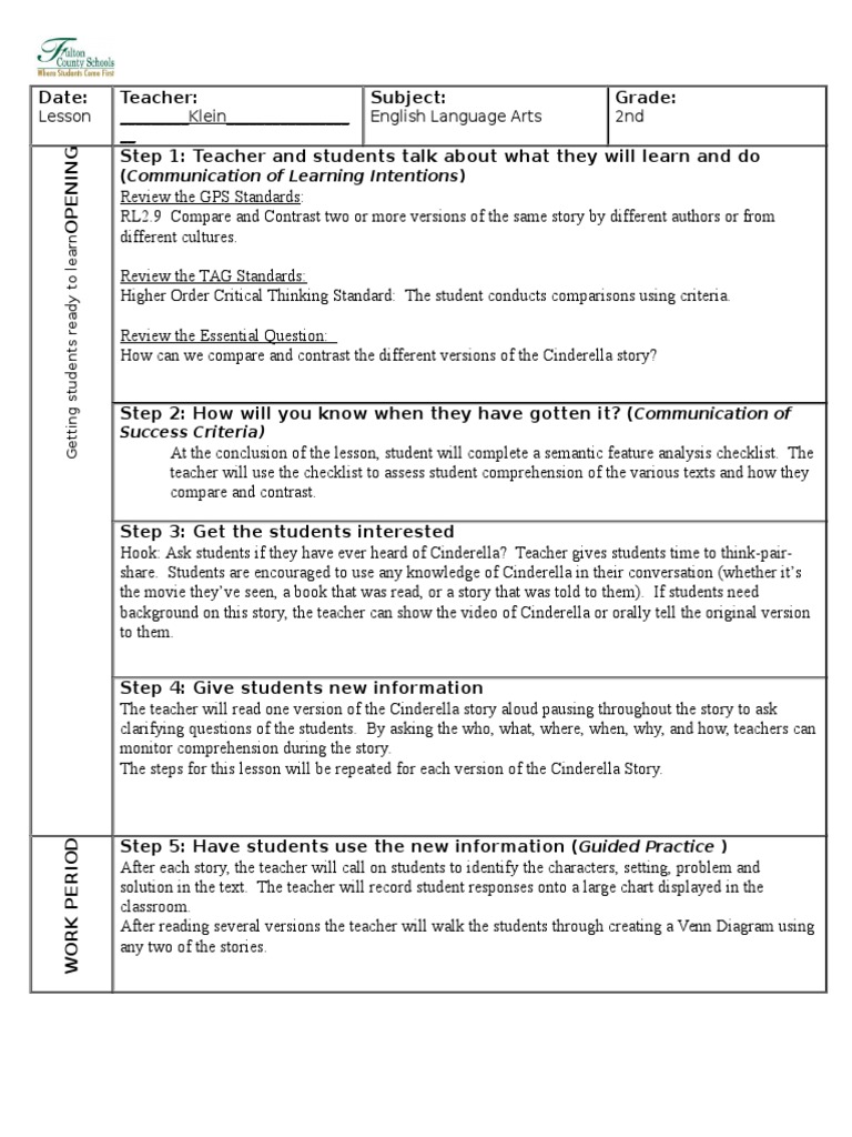 Compare And Contrast Lesson Plan 5th Grade