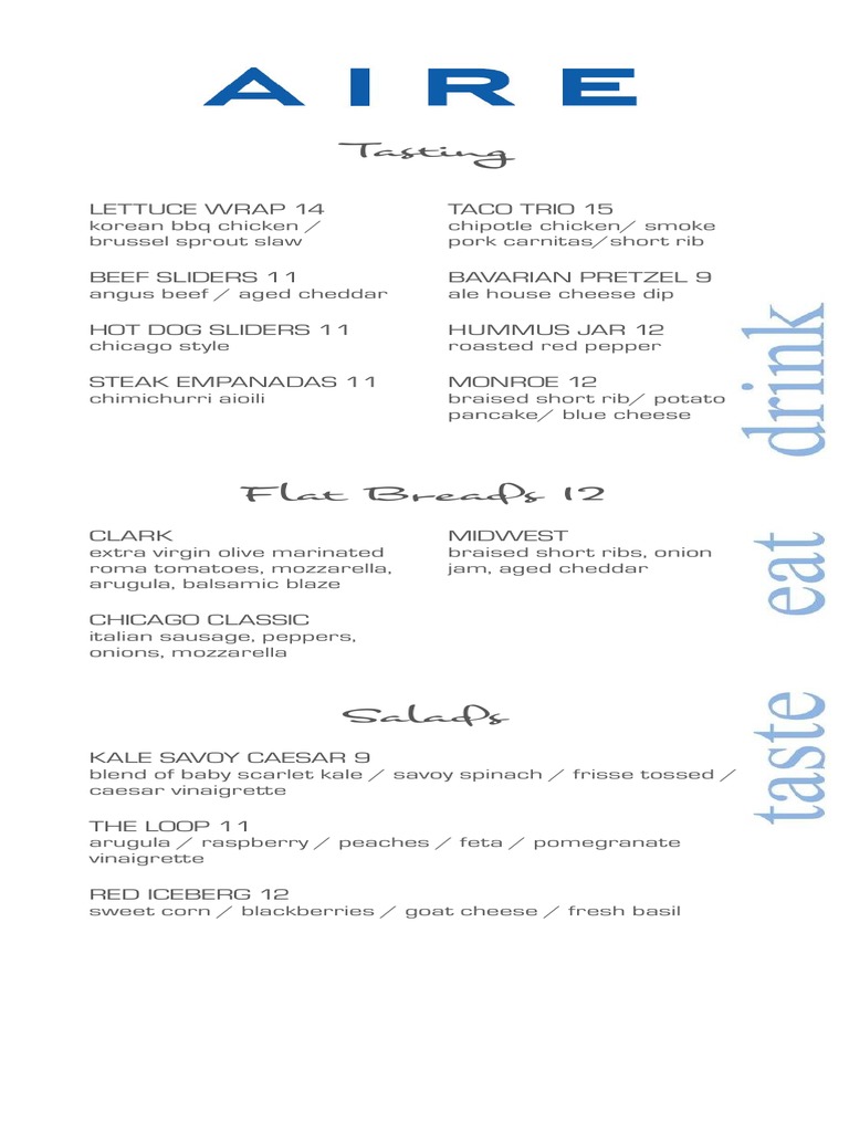 Aire Restaurant Menu and Prices | PDF | Cooking, Food & Wine